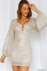 Cocktails On Stylish The House Dress S / Beige Sequin