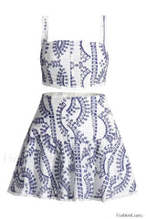 Cora Crop Top Charming + Skirt Set S / Blue White
