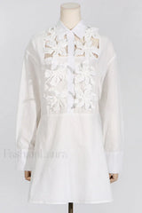 Cotton Poplin 3D Charming Flower Short Dress S / White