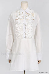Cotton Poplin 3D Charming Flower Short Dress S / White