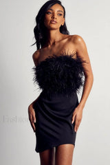 Curved Hem Stylish Feather Mini Dress