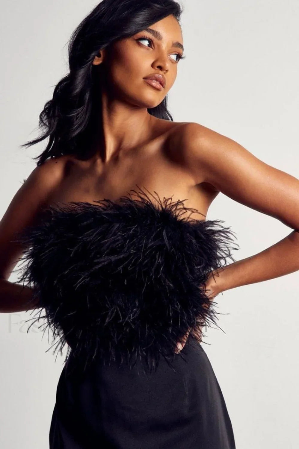 Curved Hem Stylish Feather Mini Dress