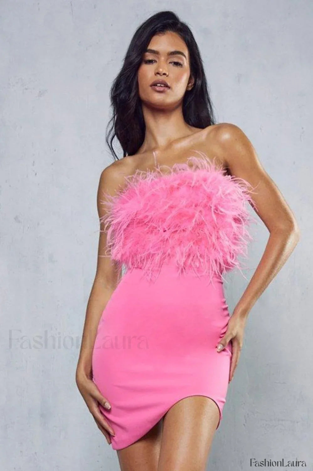 Curved Hem Stylish Feather Mini Dress