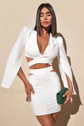 Cut Out Blazer Top Graceful + Mini Skirt Set XS / White