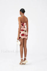 Cutout Ruched Floral Charming Jersey Mini Dress