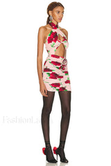 Cutout Ruched Floral Charming Jersey Mini Dress