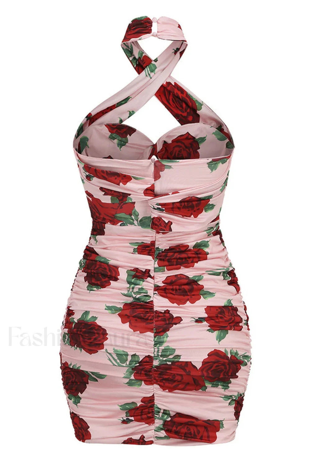 Cutout Ruched Floral Charming Jersey Mini Dress