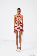 Cutout Ruched Floral Charming Jersey Mini Dress