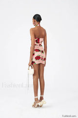 Cutout Ruched Floral Charming Jersey Mini Dress