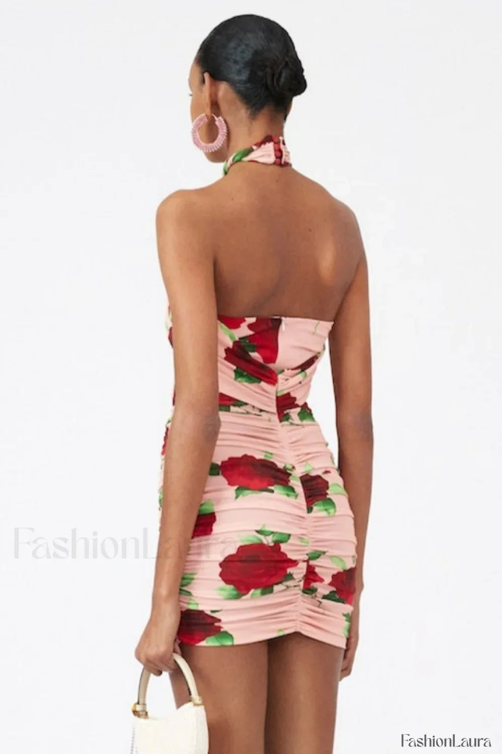 Cutout Ruched Floral Charming Jersey Mini Dress