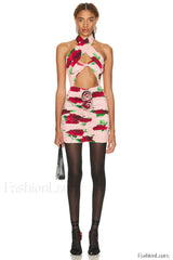 Cutout Ruched Floral Charming Jersey Mini Dress