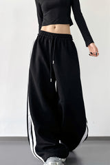 Side Stripe Drawstring Wide Leg Pants