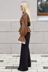 Lace Cuff Ruffle Hem Blouse