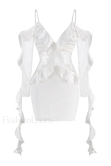 David Koma Stylish Ruffle Mini Dress XS / White