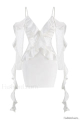 David Koma Stylish Ruffle Mini Dress XS / White