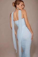 Mesh Strapless Ribbon Crop Set Party Dress