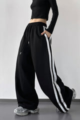 Side Stripe Drawstring Wide Leg Pants