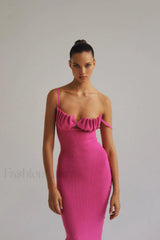 Draped Bustier Stylish Ribbed Midi Dress
