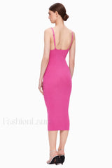 Draped Bustier Stylish Ribbed Midi Dress