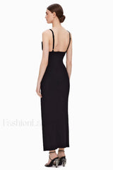 Draped Bustier Stylish Ribbed Midi Dress
