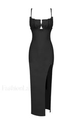 Draped Bustier Stylish Ribbed Midi Dress XS / Black