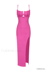 Draped Bustier Stylish Ribbed Midi Dress XS / Hot Pink