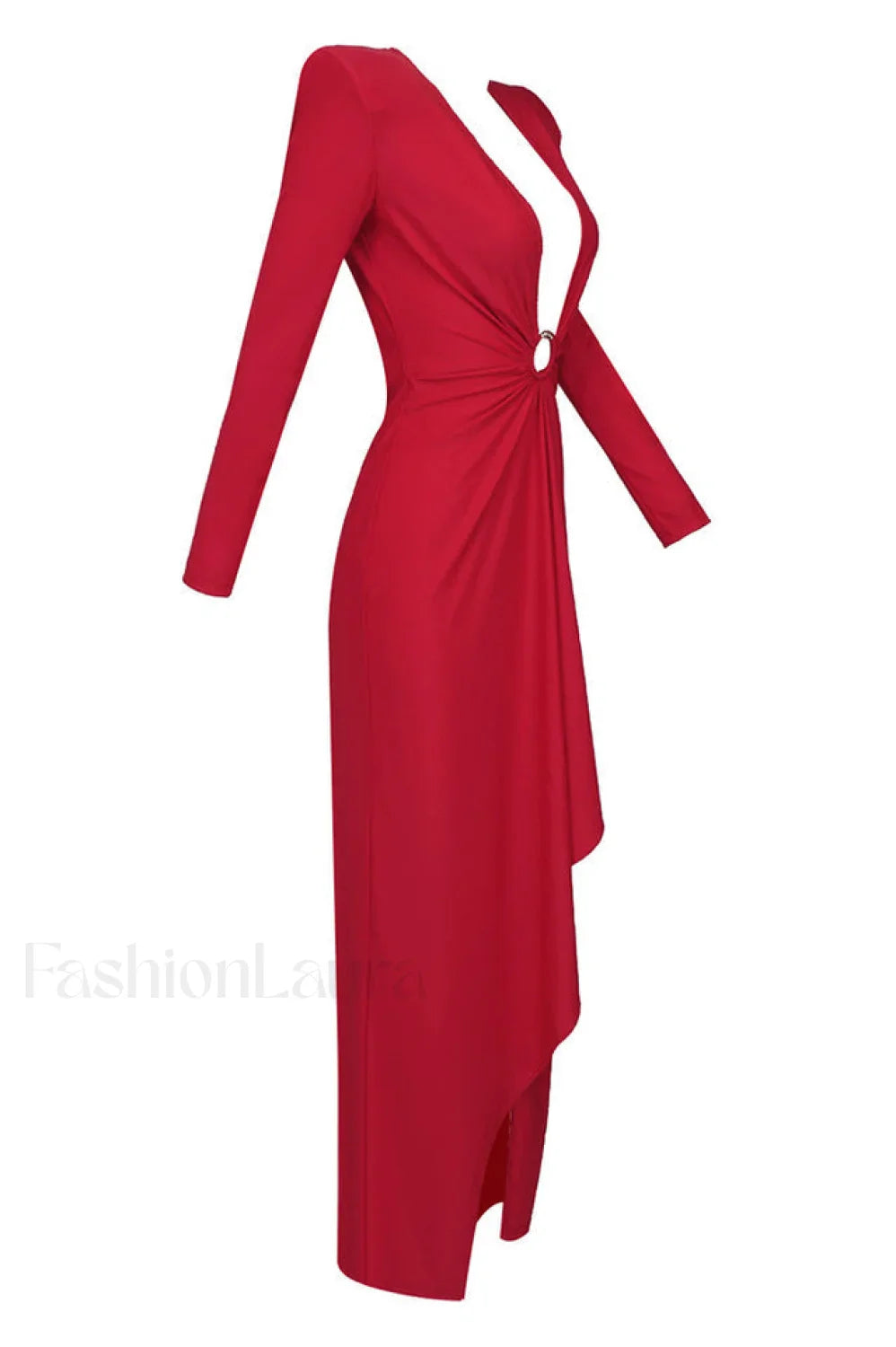 Draped Ring Detailed Charming Deep V Neck Dress