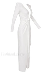 Draped Ring Detailed Charming Deep V Neck Dress