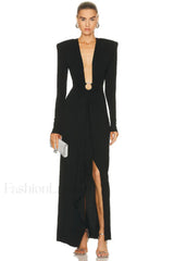 Draped Ring Detailed Charming Deep V Neck Dress