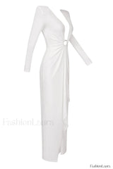 Draped Ring Detailed Charming Deep V Neck Dress