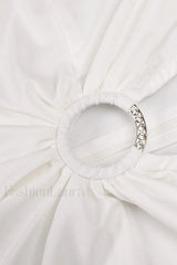 Draped Ring Detailed Charming Deep V Neck Dress