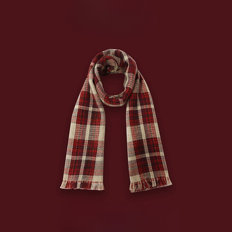 Plaid Fringe Christmas Scarf