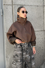 Stand Collar Cropped Zip Windbreaker