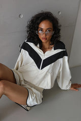 Color Block Windbreaker and Runner Shorts Set