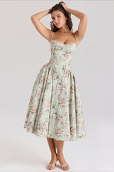 Floral Corset Fit And Flare Maxi Dress