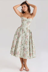 Floral Corset Fit And Flare Maxi Dress