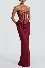 Lace Corset Draped Satin Formal Dress