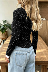 Polka Dot Layered Hem Pullover Hoodie