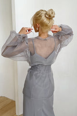 Sheer Organza Wrap Tie Blouse