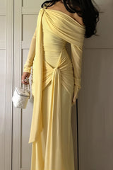 Ruched Off Shoulder Long Sleeve Maxi Dress