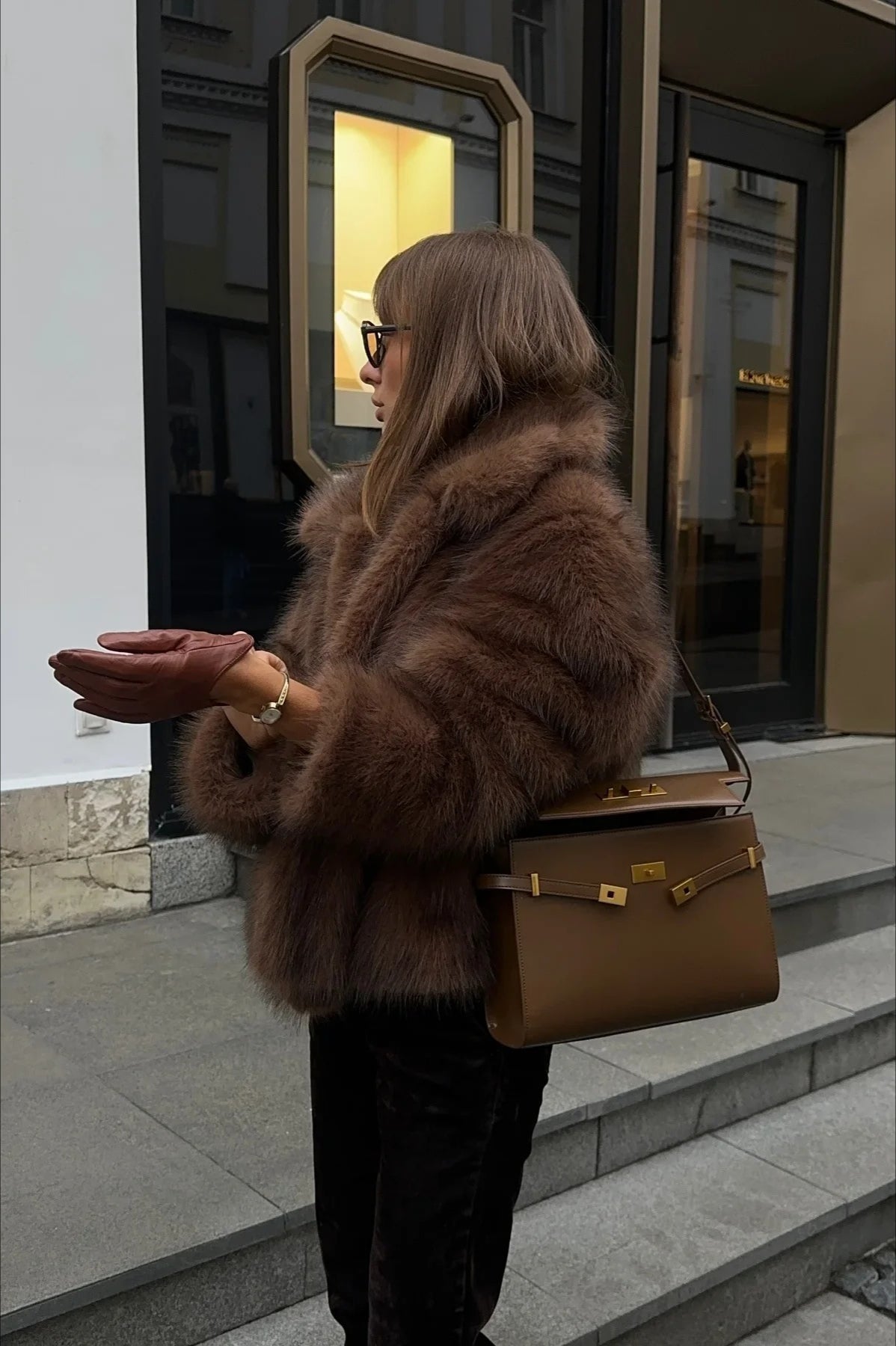 Warm Faux Fur Lapel Coat