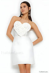 Ecru Sweetheart Neckline Charming Detailed Mini Dress