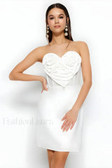 Ecru Sweetheart Neckline Charming Detailed Mini Dress