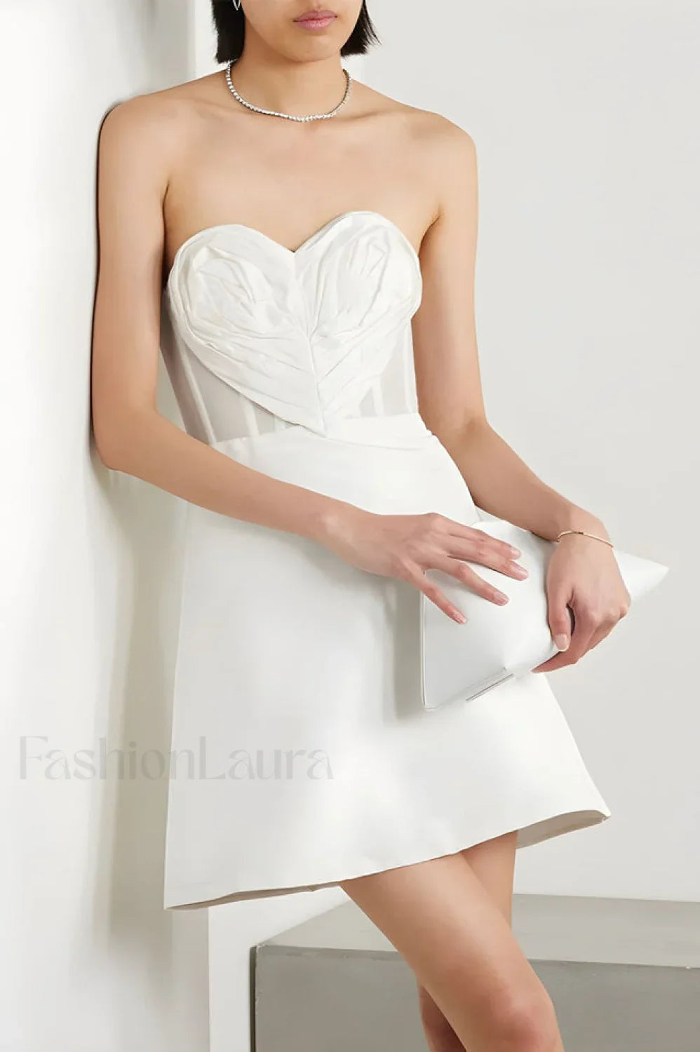 Ecru Sweetheart Neckline Charming Detailed Mini Dress
