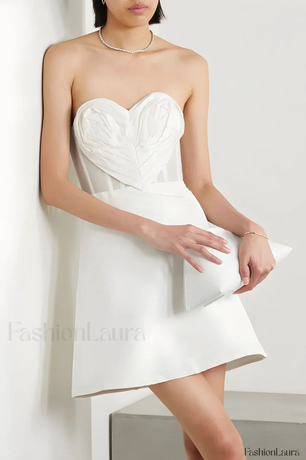 Ecru Sweetheart Neckline Charming Detailed Mini Dress