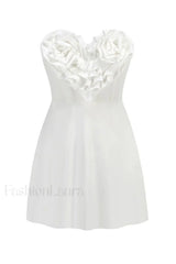 Ecru Sweetheart Neckline Charming Detailed Mini Dress XS / White