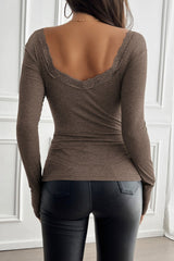 Square Neck Fitted Long Sleeve Knit Sweater