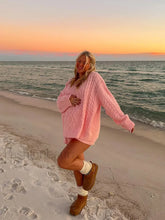 Elegant Sweet Pink Oversized Twist Knitted Pullover Women Casual O Neck Sweater Sweaters L