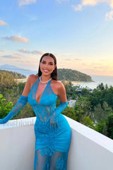 Elsa Halterneck Stylish See through Maxi Dress