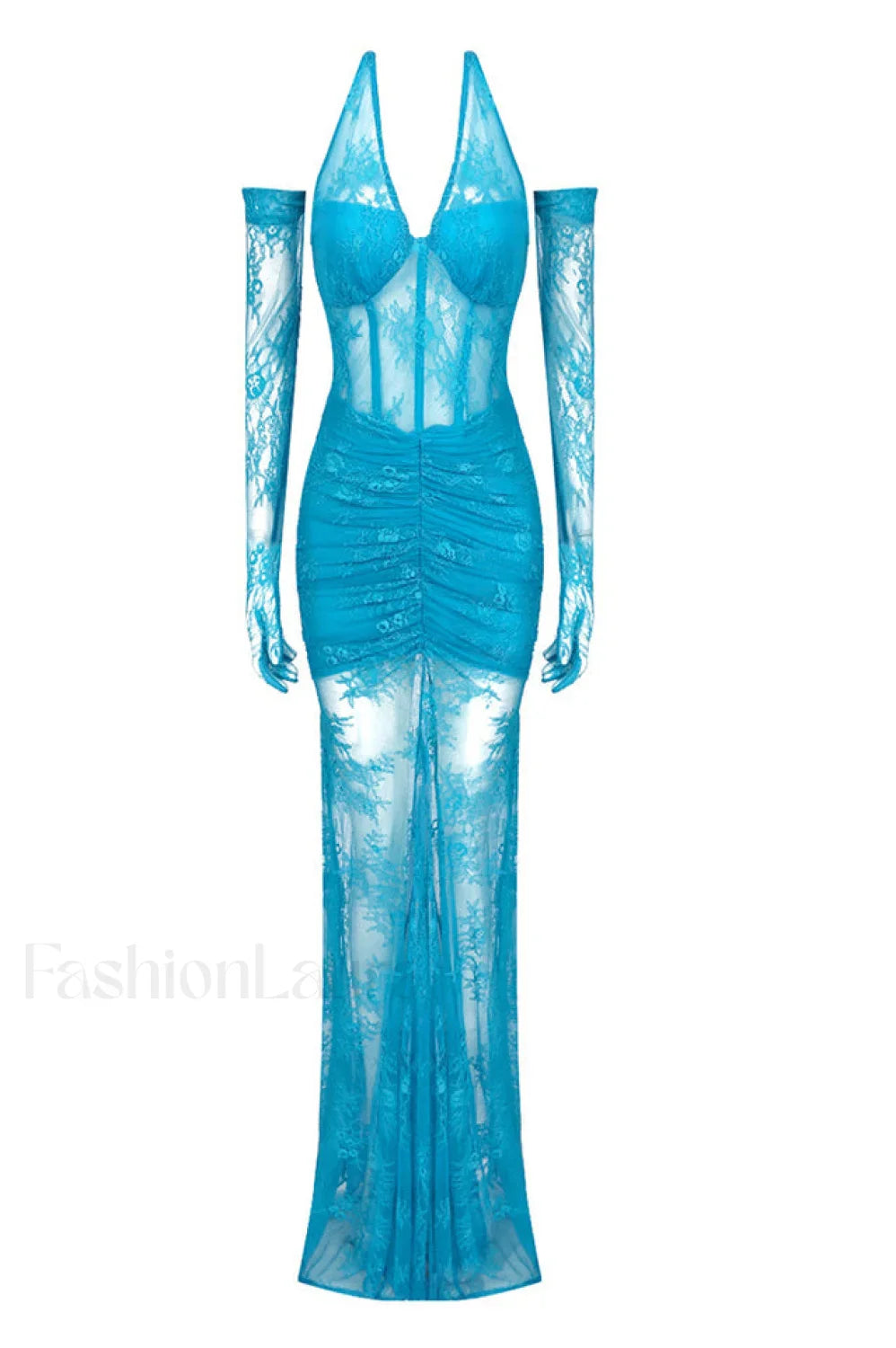 Elsa Halterneck Stylish See through Maxi Dress XS / Blue